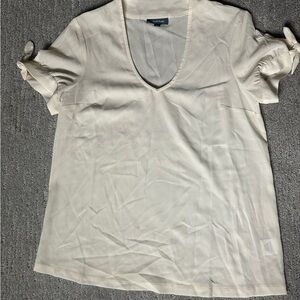 ModCloth Cream V-Neck Blouse with Short Sleeves vintage style medium